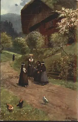 Hoffmann Heinrich Nr. 3 St. Georgen Nach dem Kirchgang  Kat. Kuenstlerkarte