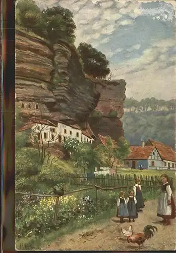 Hoffmann Heinrich Nr. 290 Graustal Felsenwohnungen Vogesenserie I  Kat. Kuenstlerkarte
