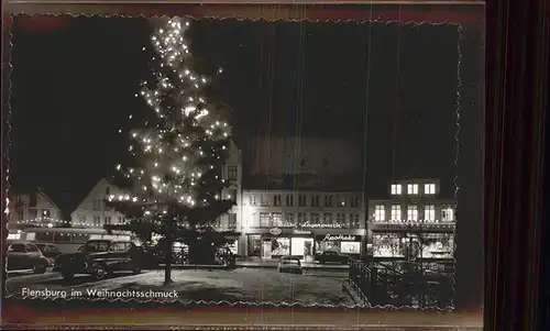 Flensburg bei Nacht Weihnachtsbeleuchtung Autos Kat. Flensburg