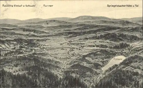 Hinterzarten Panoramakarte mit Ravennaviadukt und Schlucht Thurner Titisee Kat. Hinterzarten