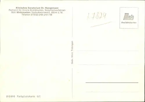 Hinterzarten Klin Sanatorium Dr Wangemann Kat. Hinterzarten