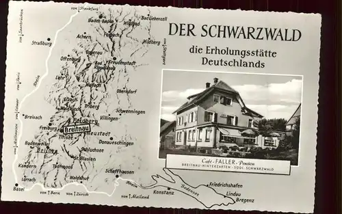 Breitnau Cafe Pension Faller und Gebietskarte Kat. Breitnau