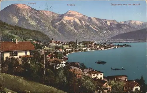 Tegernsee Panorama mit Walberg und Setzberg Kat. Tegernsee