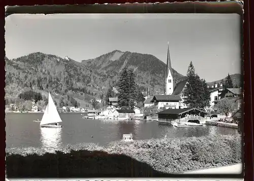 Tegernsee Partie am See Kirche Segelschiff Kat. Tegernsee