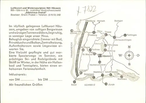 Haeusern Schwarzwald Gaestehaus Probst Gastraum Zimmer Kat. Haeusern