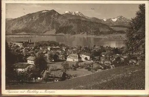 Tegernsee Panorama mit Hirschberg und Kampen Kat. Tegernsee