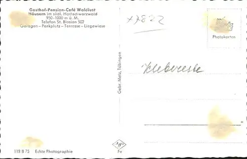 Haeusern Schwarzwald Gasthof Pension Waldlust Kat. Haeusern