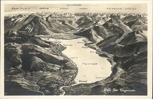 Tegernsee uebersichtskarte mit Umgebung Hohe Tauern Karwendelgebirge Kat. Tegernsee