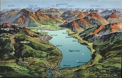 Tegernsee uebersichtskarte und Umgebung Hohe Tauern Karwendelgebirge Kat. Tegernsee