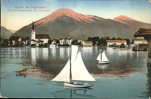 Egern am Tegernsee Kirche Segelboot Kat. Rottach Egern