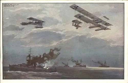Schulze Hans Rudolf Kuenstlerkarte Segelflugzeuge Dampfschiffe Krieg Kat. Kuenstlerkarte