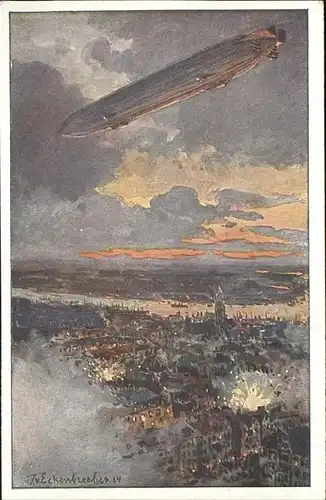 Zeppelin Kuenstlerkarte Kat. Flug