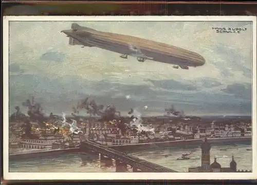 Schulze Hans Rudolf Zeppelin Flug Krieg  Kat. Kuenstlerkarte