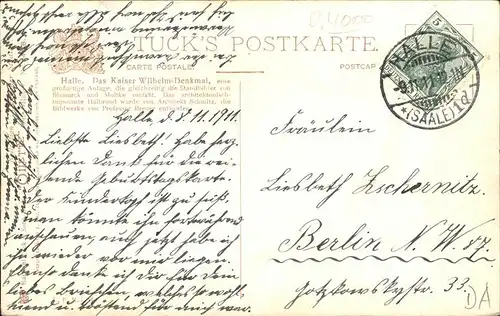 Verlag Tucks Oilette Nr. 644 B Kaiser Wilhelm Denkmal Halle a. S. / Verlage /