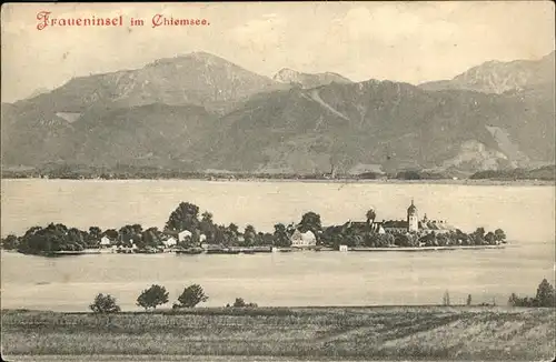 Fraueninsel Chiemsee mit Kloster Frauenwoerth Chiemgauer Alpen Kat. Chiemsee