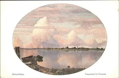 Fraueninsel Chiemsee mit Kloster Frauenwoerth Kuenstlerkarte Richard Kaiser Kat. Chiemsee