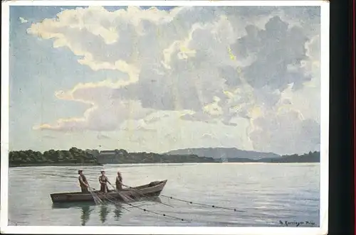Chiemsee Fischer Boot Kuenstlerkarte Th. Kurringer Kat. Chiemsee