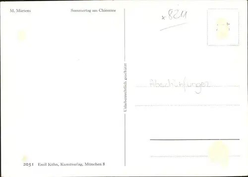 Fraueninsel Chiemsee Sommertag am Chiemsee Kloster Frauenwoerth Chiemgauer Alpen Kuenstlerkarte M. Maertens Kat. Chiemsee