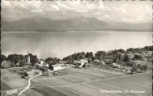 Gollenshausen Chiemsee Panorama mit Hochfelln Hochgern Chiemgauer Alpen Fliegeraufnahme Kat. Gstadt a.Chiemsee