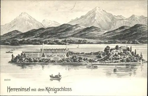 Prien Chiemsee Herreninsel mit Koenigsschloss Herrenchiemsee Chiemgauer Alpen Kat. Prien a.Chiemsee