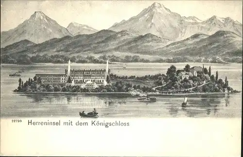 Prien Chiemsee Herreninsel Herrenchiemsee mit Koenigsschloss Chiemgauer Alpen Kat. Prien a.Chiemsee
