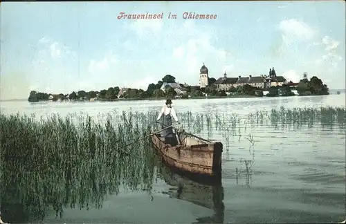 Fraueninsel Chiemsee mit Kloster Frauenwoerth Boot Kat. Chiemsee