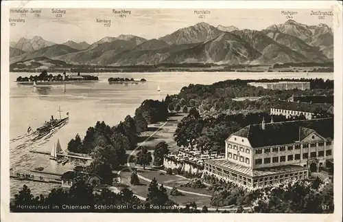 Prien Chiemsee Herreninsel Schloss Hotel Cafe Restaurant Fraueninsel Kloster Frauenwoerth Chiemgauer Alpen Schiff Kat. Prien a.Chiemsee