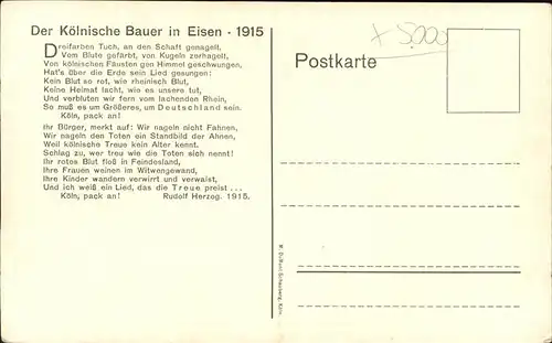 Koeln Rhein Koelnische Bauer in Eisen Dom Gedicht Rudolf Herzog Kat. Koeln