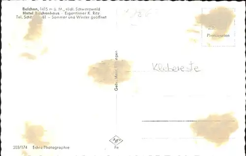 Schoenau Schwarzwald Hotel Belchenhaus Kat. Schoenau im Schwarzwald