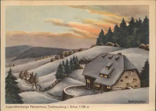 Todtnauberg Schwarzwald Jugendherberge Fleinerhaus im Schnee Kuenstlerkarte  Kat. Todtnau