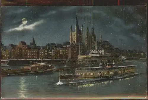 Koeln Rhein am Rhein bei Nacht Schiffe Dom Kat. Koeln