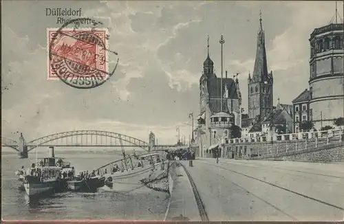 Duesseldorf Am Rhein Bruecke Schiff Kat. Duesseldorf