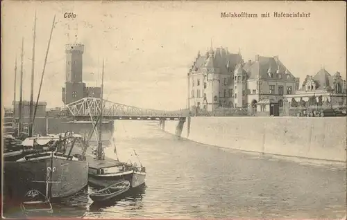 Koeln Rhein Malakoffturm mit Hafeneinfahrt Kat. Koeln