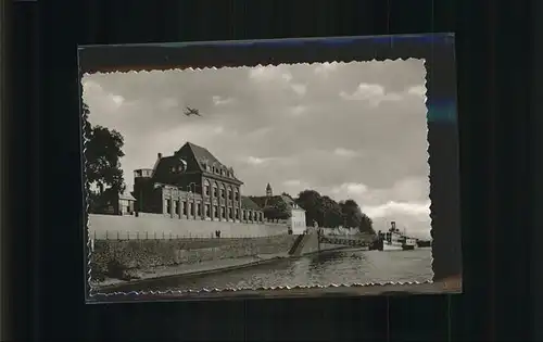 Kaiserswerth Rheinansicht Dampfschiff Flugzeug Kat. Duesseldorf