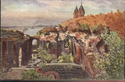 Kaiserswerth Ruine der Kaiserpfalz Aquarell Kat. Duesseldorf