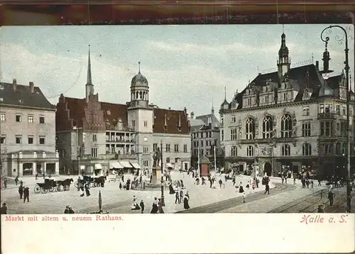 Halle Saale Markt altes und neues Rathaus Kat. Halle