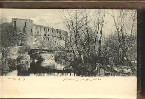 Halle Saale Moritzburg mit Burgbruecke Kat. Halle