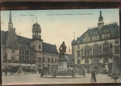 Halle Saale Rathaus Ratskeller Haendel Denkmal Pferdekutschen Kat. Halle