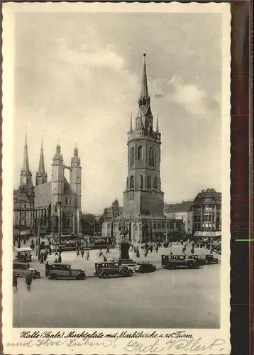 Halle Saale Marktplatz Kirche Turm Autos Kat. Halle