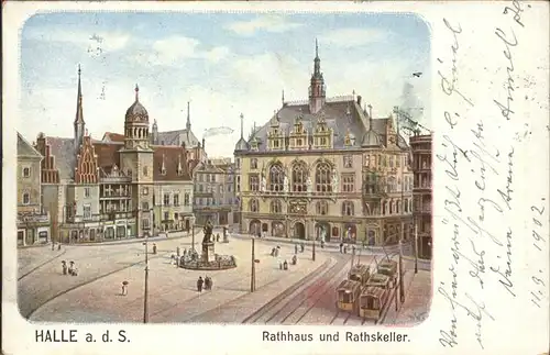 Halle Saale Rathaus Ratskeller Strassenbahn Denkmal Kat. Halle