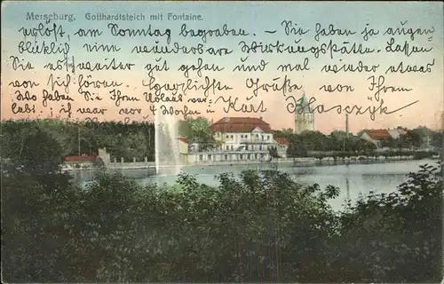 Merseburg Saale Gotthardsteich Fontaene Turm Kat. Merseburg