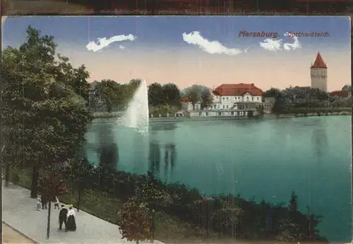 Merseburg Saale Promenade Gotthardteich Fontaene Turm Kat. Merseburg