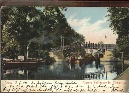 Berlin Schleuse im Tiergarten Boot Bruecke Kat. Berlin