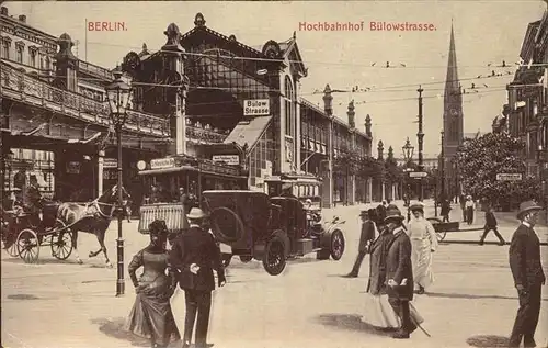 Berlin Hochbahnhof Buelowstrasse Pferdedroschke Strassenbahn Kat. Berlin