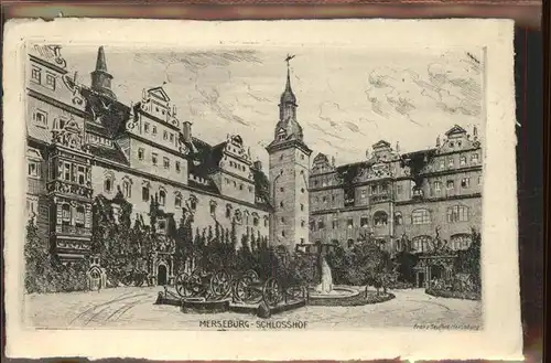 Merseburg Saale Schlosshof Kanone Kuenstlerkarte Radierung Franz Seyffert Kat. Merseburg