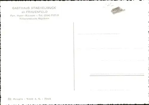 Frauenfeld Gasthaus Staehelibuck Kegelbahn Schloss Aussichtsturm Kat. Frauenfeld