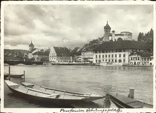 Schaffhausen SH Schiffl?nde mit Festung Munot Rheinbr?cke Kat. Schaffhausen