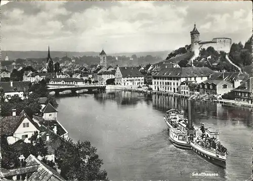 Schaffhausen SH Rheinbruecke Dampfer Festung Munot Kirche Kat. Schaffhausen