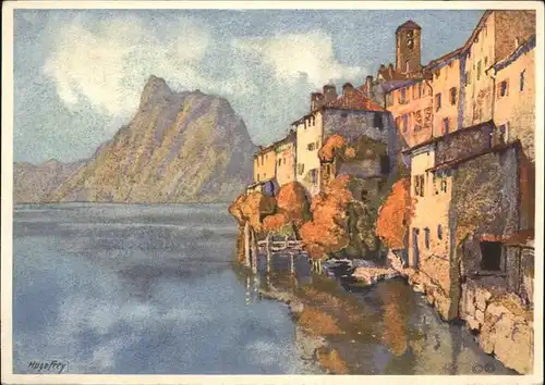 Gandria Lago di Lugano e Monte San Salvatore Kuenstlerkarte Kat. Gandria