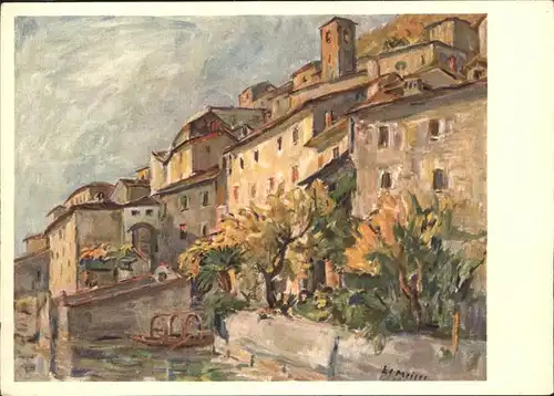 Gandria Lago di Lugano Kuenstlerkarte nach einem Gemaelde von Fritz Meijer Kat. Gandria